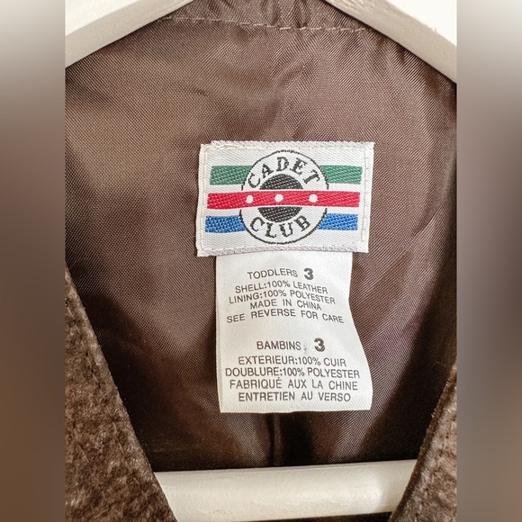 Kids Suede Leather Zip Up Vest -“ Cadet Club” Brown - Size 3T - Picture 4 of 5
